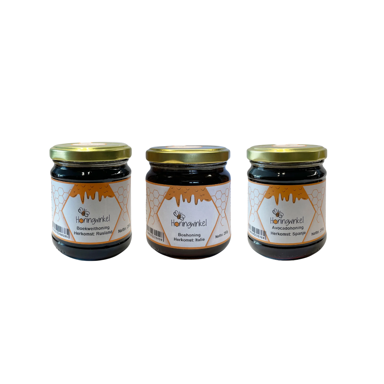 Donkere Honingsoorten Proefpakket – 3 x 250g (totaal 750g)