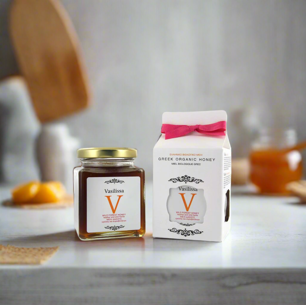 Biologische wilde woudhoning Griekenland 250g Vasilissa (vloeibaar)