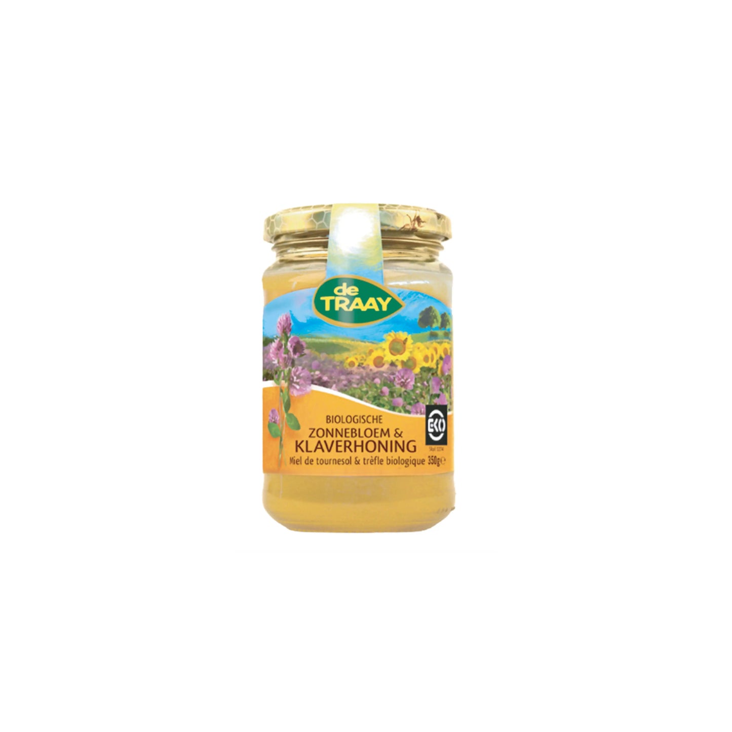 Biologische zonnebloem-klaverhoning 350g de Traay (vloeibaar) - Honingwinkel