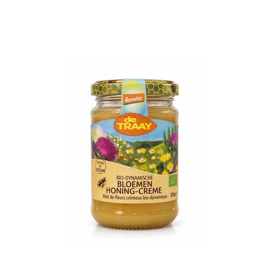 Biologische dynamische demeter bloemenhoning Duitsland 350g de Traay (crème )