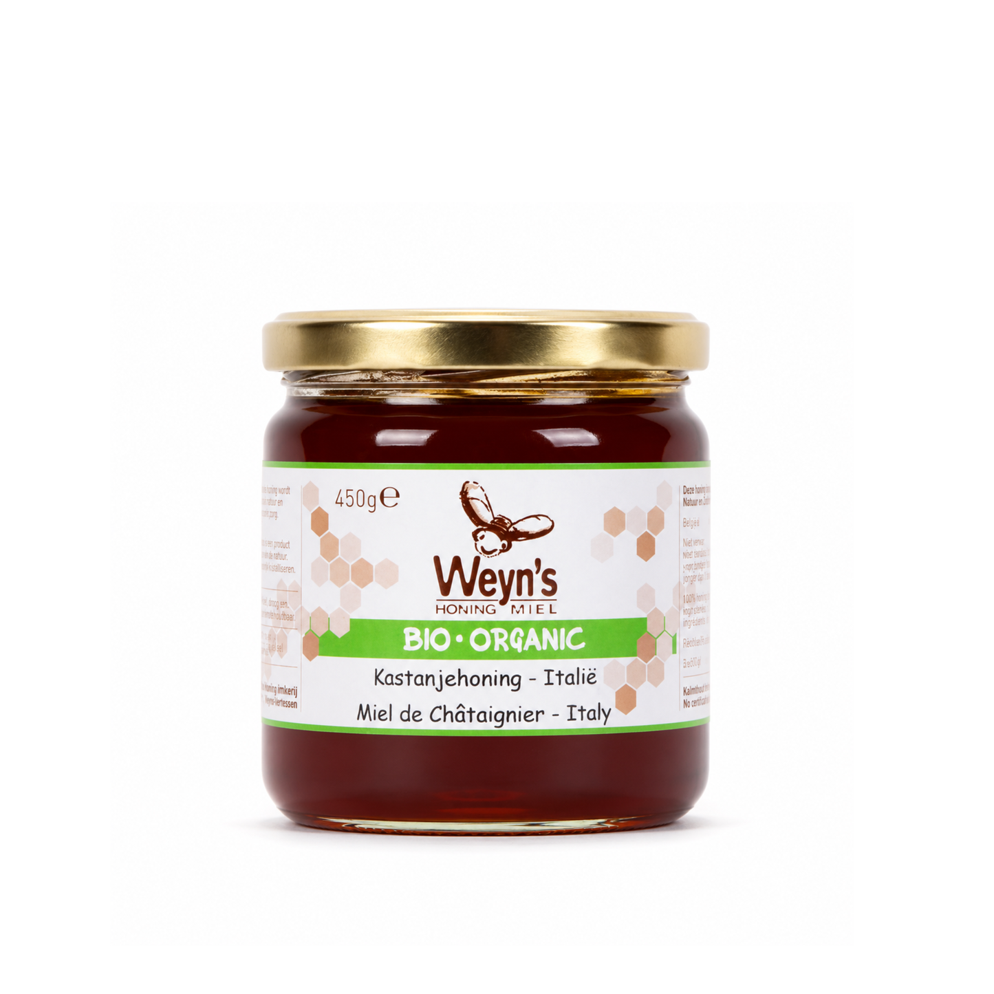 Biologische kastanjehoning Italië 450g Weyn's (vloeibaar)