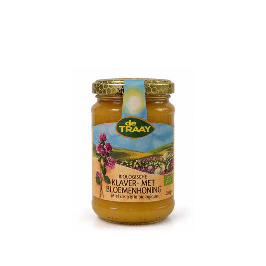 Biologische klaverhoning met bloemenhoning Argentinië 350g de Traay (crème)