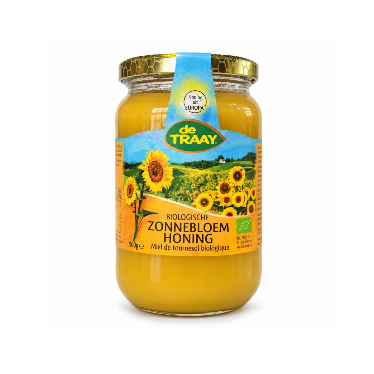 Biologische zonnebloem honing 900g Oost-Europa de Traay (crème)