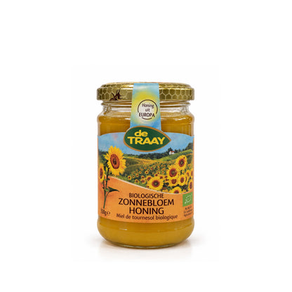 Biologische zonnebloemhoning 350g de Traay