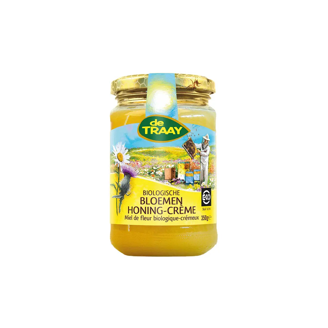 Biologische bloemenhoning 350g de Traay (crème)