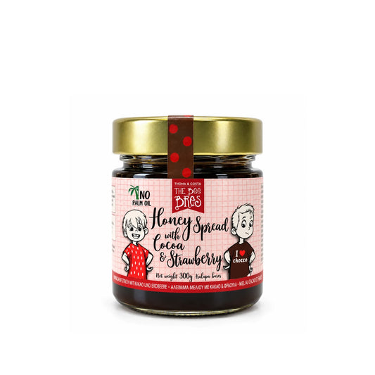 Honingbeleg aardbei en cacao 300g Griekenland The Bee Bros