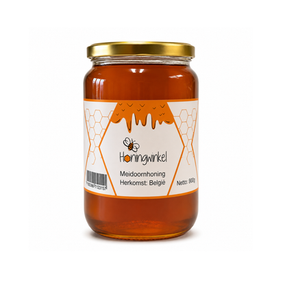 Meidoornhoning 900g België Honingwinkel (vloeibaar)