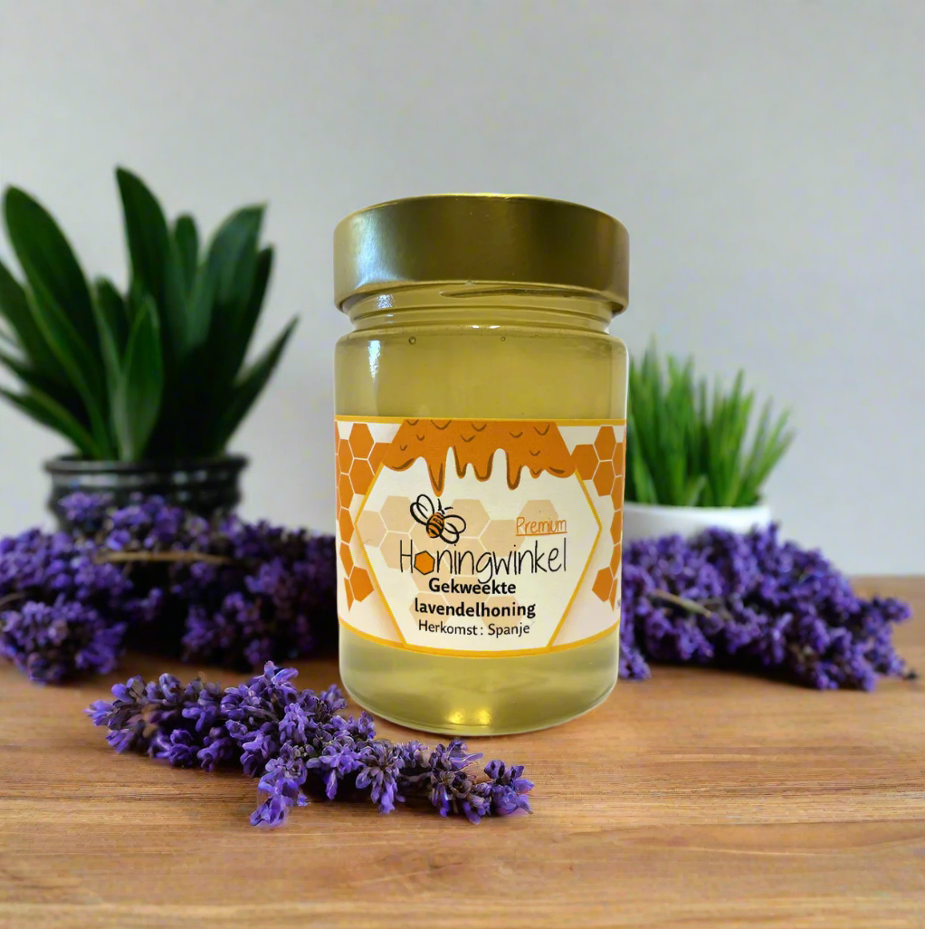 Premium gekweekte lavendelhoning Spanje 450g Honingwinkel (vloeibaar)