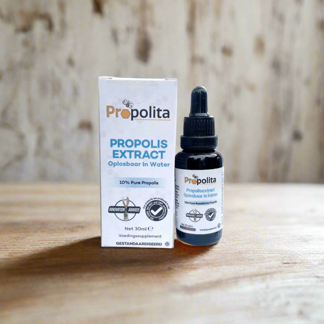 100% Propolis Extract tinctuur, 10% pure propolis, opgelost in water, 30ml, Propolitos