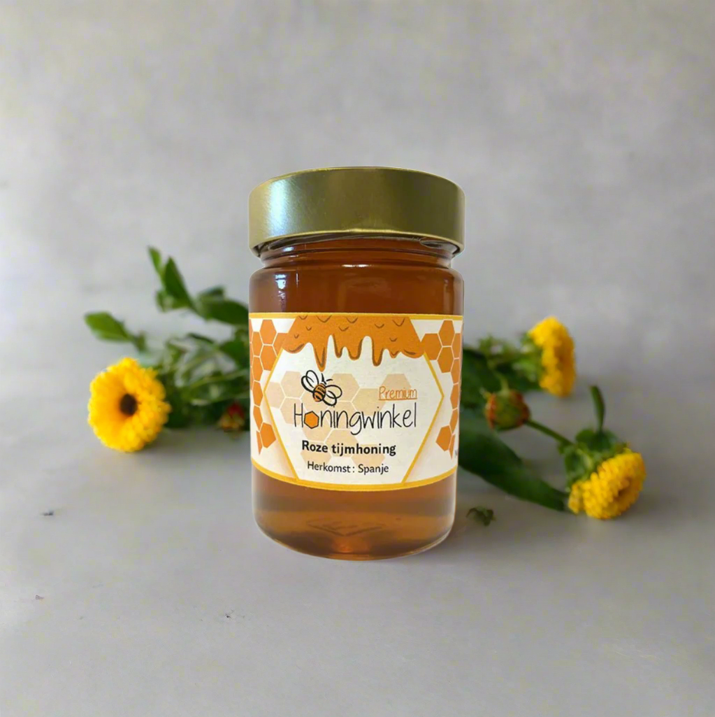 Premium roze tijmhoning Spanje 450g Honingwinkel (vloeibaar)