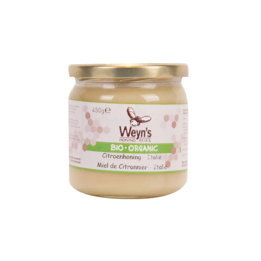 Biologische citroenhoning Italië 450g Weyn's (crème) - Honingwinkel