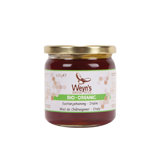 Biologische kastanjehoning Italië 450g Weyn's (vloeibaar) - Honingwinkel