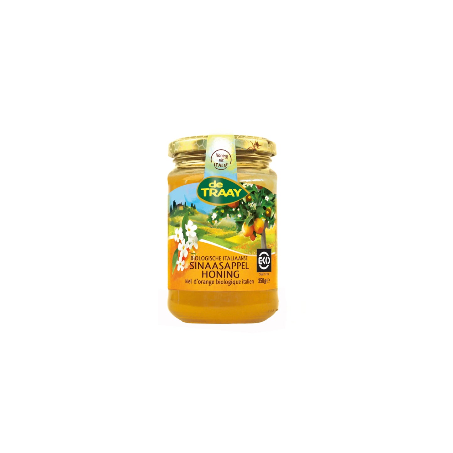 Biologische sinaasappelhoning Italië 350g de Traay (crème) - Honingwinkel